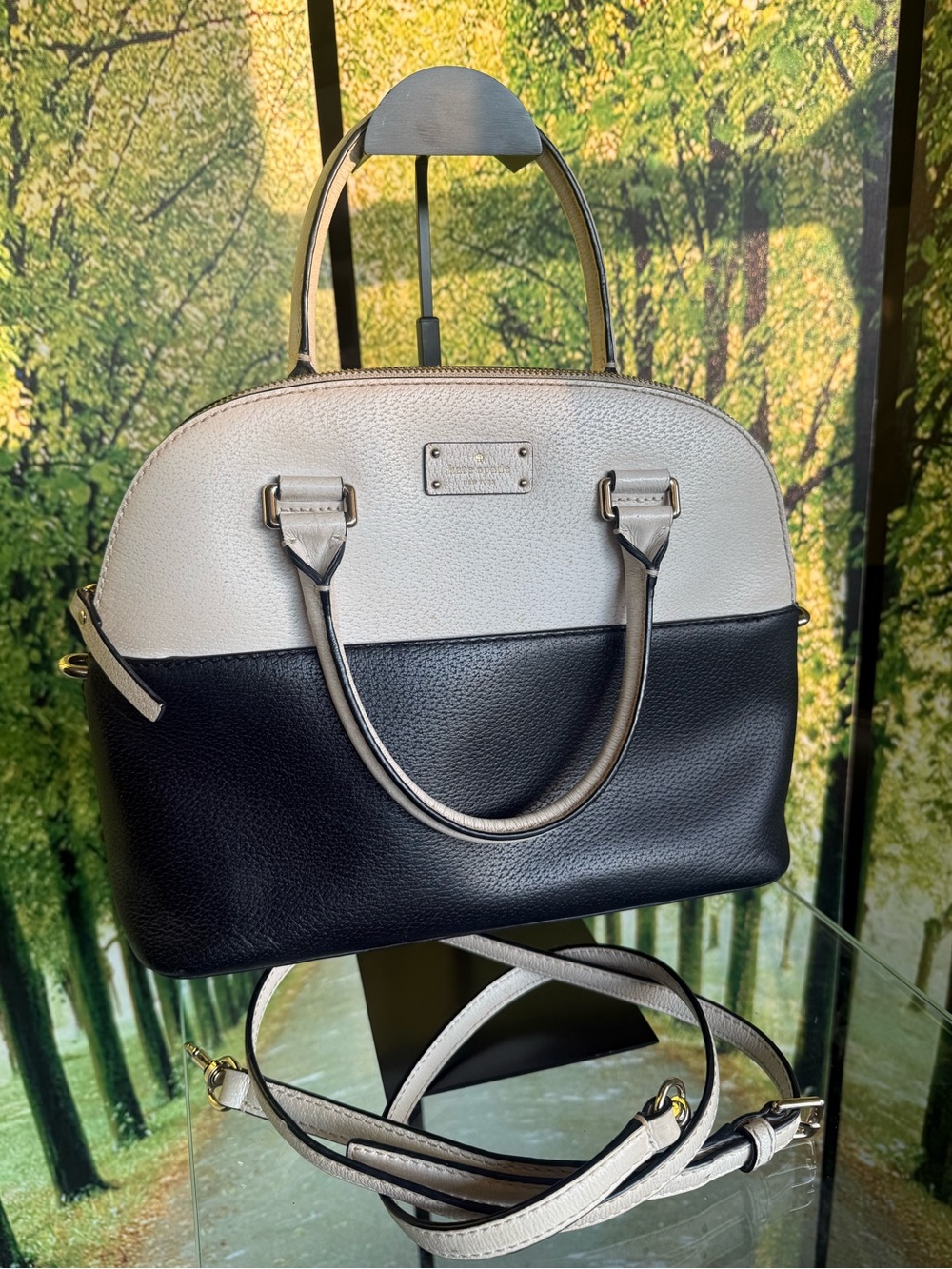 Kate Spade Grand Street Small Rachelle Colorblock Cream Black Leather Satchel